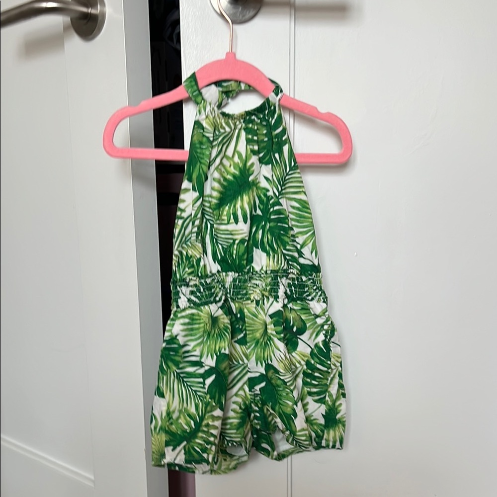 Tropical Leaf Print Halter Romper